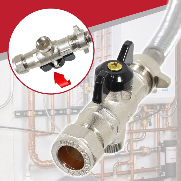 Combi Boiler Filling Loop Straight Part L Compliant Central Heating Lever Check Valve (15mm x 15mm)