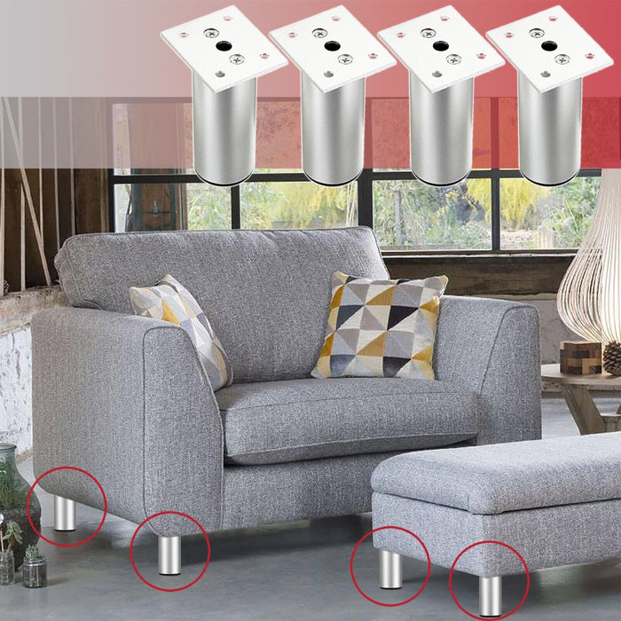 Universal Adjustable Furniture Feet 4.5" Silver Sofa Cabinet Bed Chair Riser Legs (Pack of 4)