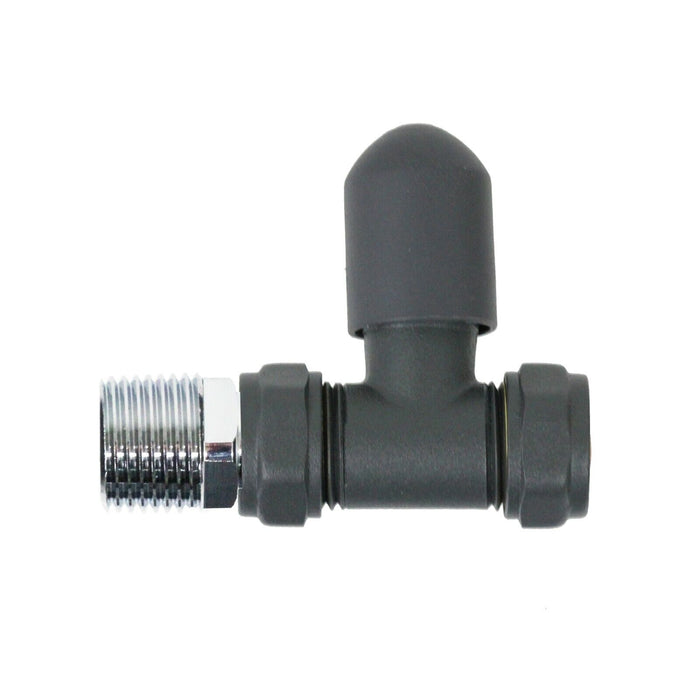 Anthracite Thermostatic Radiator Valve Set Brass Body Straight Inline 15mm x 1/2" TRV