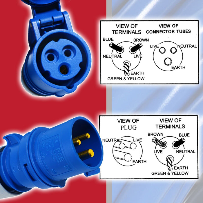 16A Extension Lead 14m 240V 1.5mm Extra Long Power Cable Cord 3-Pin 2P+E (Blue)