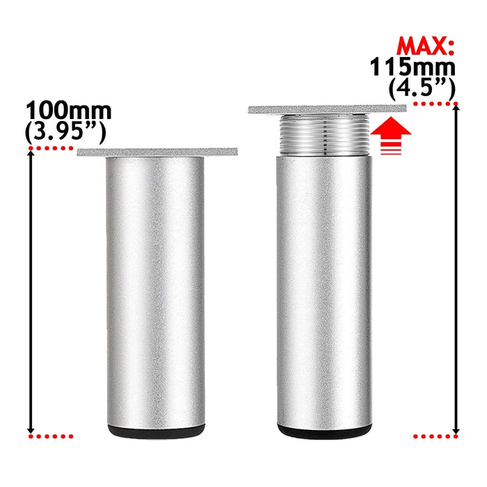 Universal Adjustable Furniture Feet 4.5" Silver Sofa Cabinet Bed Chair Riser Legs (Pack of 4)