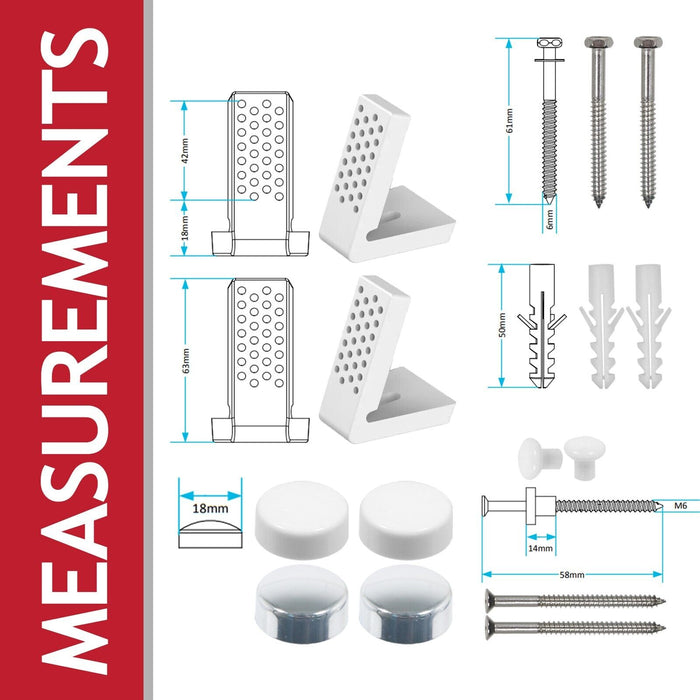 Toilet Pan Fixing Kit Angled Floor WC Bidet Basin Bathroom Bracket Set (White and Chrome Silver Caps)
