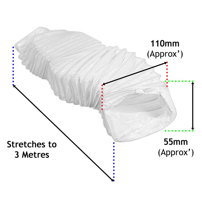 PVC Flexible Duct Vent Rectangular HVAC Hose (110mm x 55mm, 3 Metres)