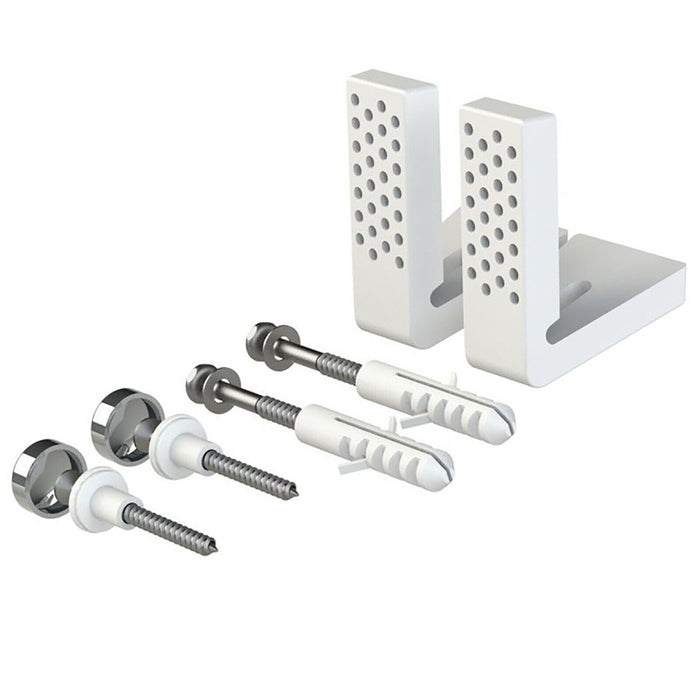 Toilet Pan Fixing Kit Angled Floor WC Bidet Basin Bathroom Bracket Set (White and Chrome Silver Caps)