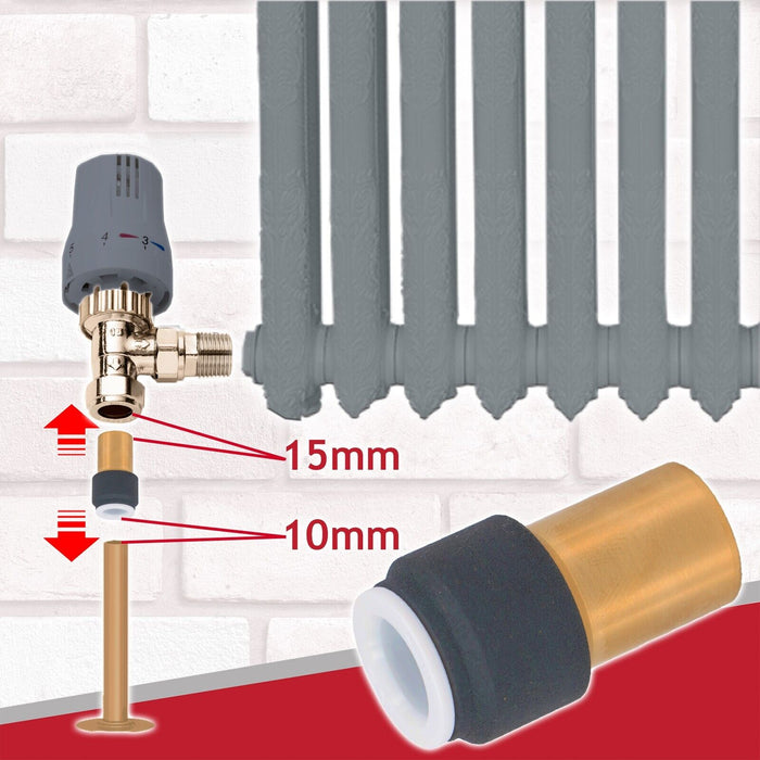 Radiator Valve 15mm x 10mm Anthracite Pushfit Reducing Straight Speed Fit Compression Stem