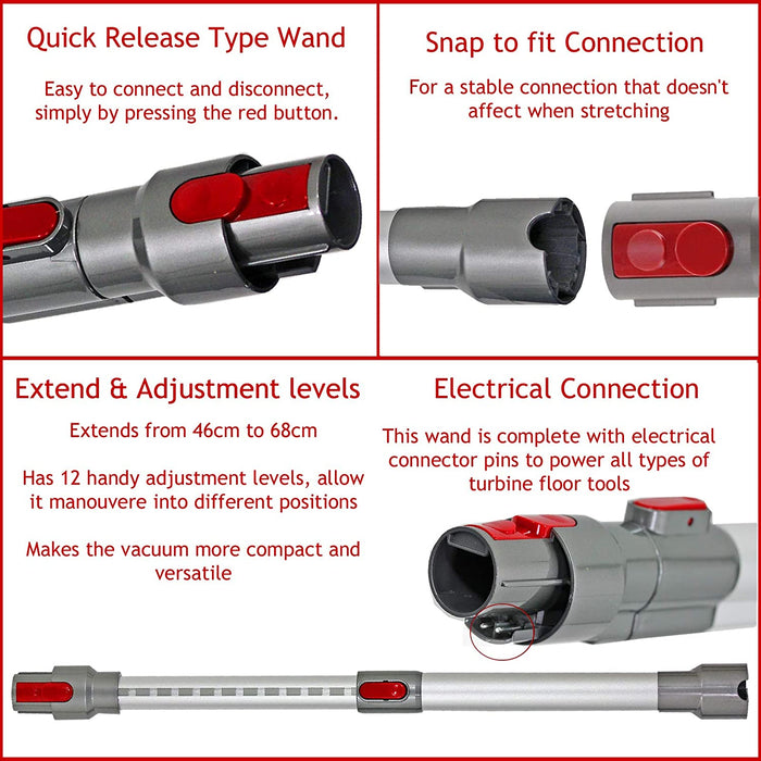 Brushroll Bar & Telescopic Extension Rod Wand Compatible with Dyson V10 V11 Cyclone Cordless Vacuum Cleaner