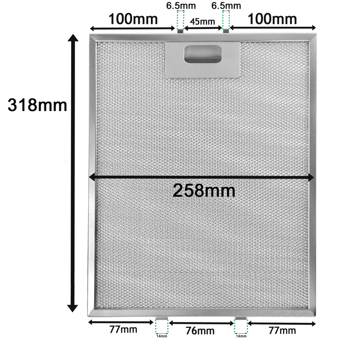 Grease Filter for Klarstein Sabia Cooker Hood 318 x 258mm Metal Mesh Extractor