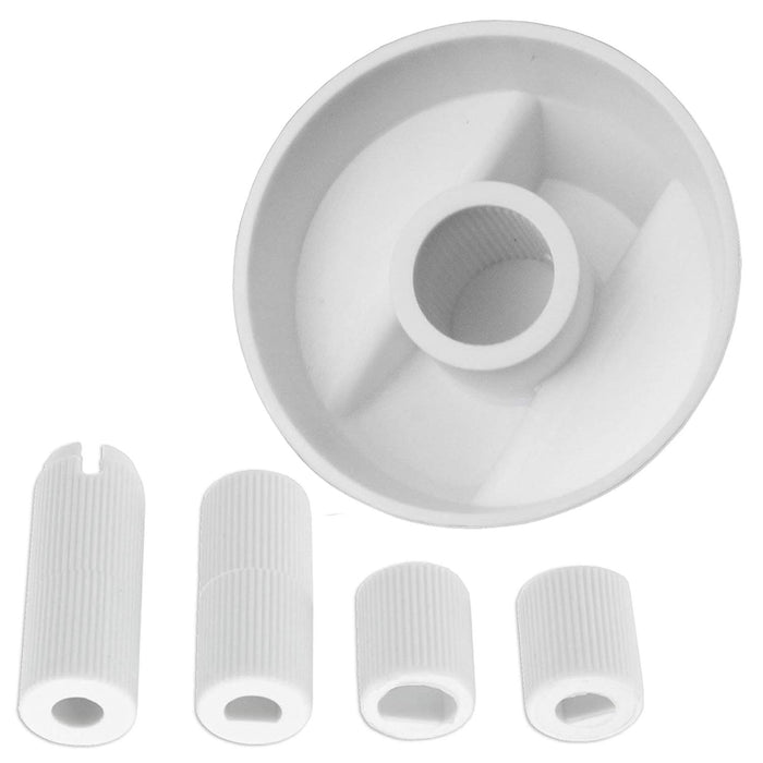 UNIVERSAL White CONTROL KNOB & ADAPTORS for STERLING Cooker Oven Hob x 4