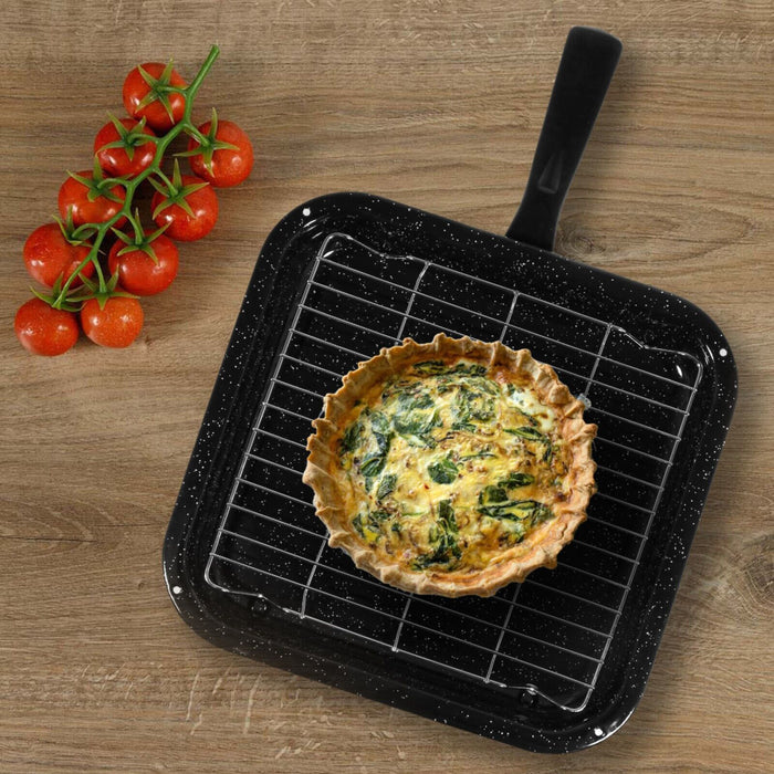Universal Small Square Grill Pan, Rack & Detachable Handle Non-Stick (Black, 285 mm x 275 mm)