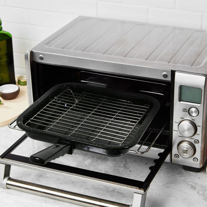 Universal Small Square Grill Pan, Rack & Detachable Handle Non-Stick (Black, 285 mm x 275 mm)