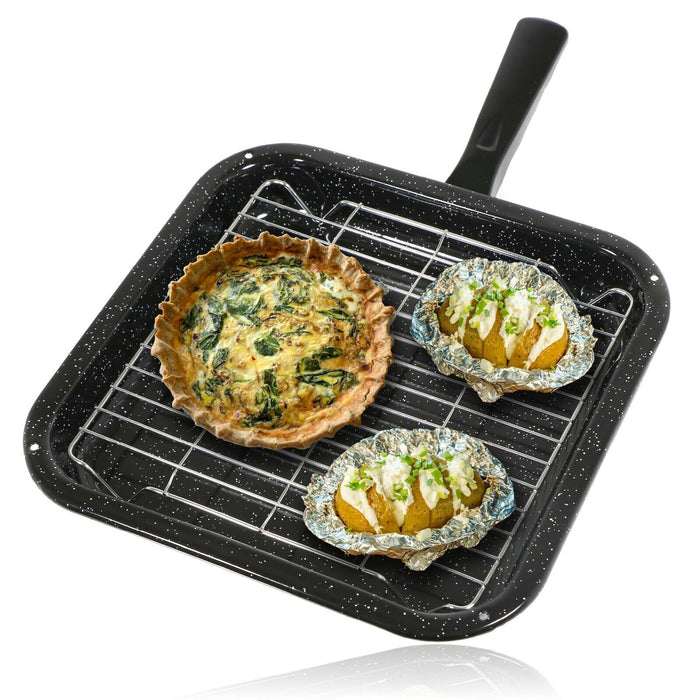 Universal Small Square Grill Pan, Rack & Detachable Handle Non-Stick (Black, 285 mm x 275 mm)