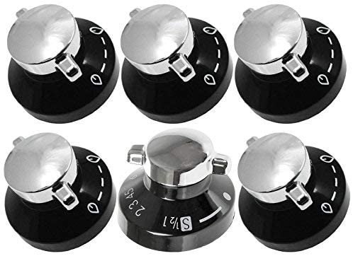 DIPLOMAT Gas Hob Oven Cooker Control Knobs Genuine (Black / Silver, Pack of 6)
