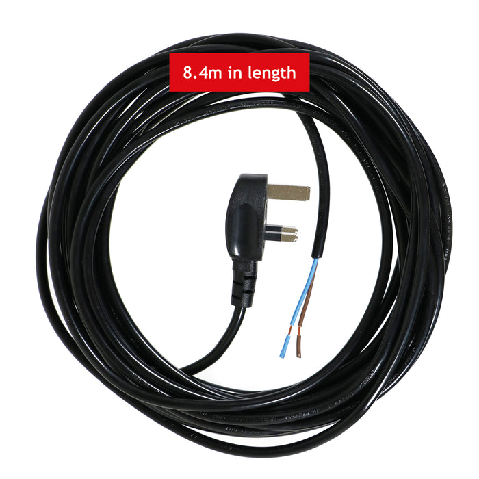 Power Cable for Qualcast Lawnmower & Garden Strimmer Mains Power Lead (UK Plug, Black, 8.4m)