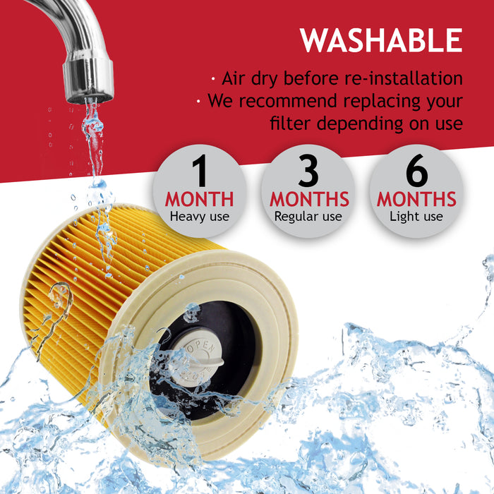 Vacuum Cleaner Dust Bags + Filter Cartridge for Karcher WD3 WD3P MV3 Wet & Dry (Pack of 10 + Filter + Freshener Tabs)