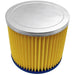 A cylindrical yellow filter cartridge with a silver top, likely made of metal, and a blue base, designed to be compatible with TITAN Wet & Dry Vacuum Cleaners.