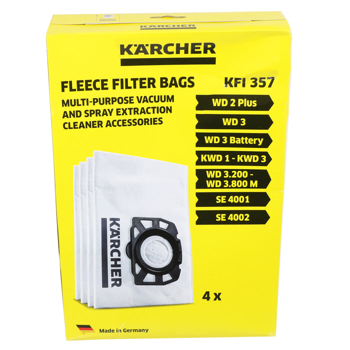 KARCHER Bags WD 3 SE 4001 Fleece Filter Vacuum Dust Bag KFI 357 Pack of 4 2.863-314.0 28633140
