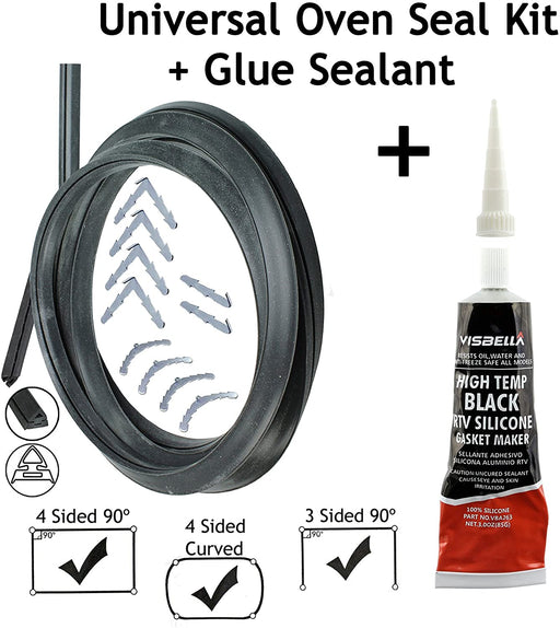Door Seal + Silicone Glue for RANGEMASTER Oven Cooker 3m Cut to Size (3 & 4 sided, Rounded + 90º Clips)