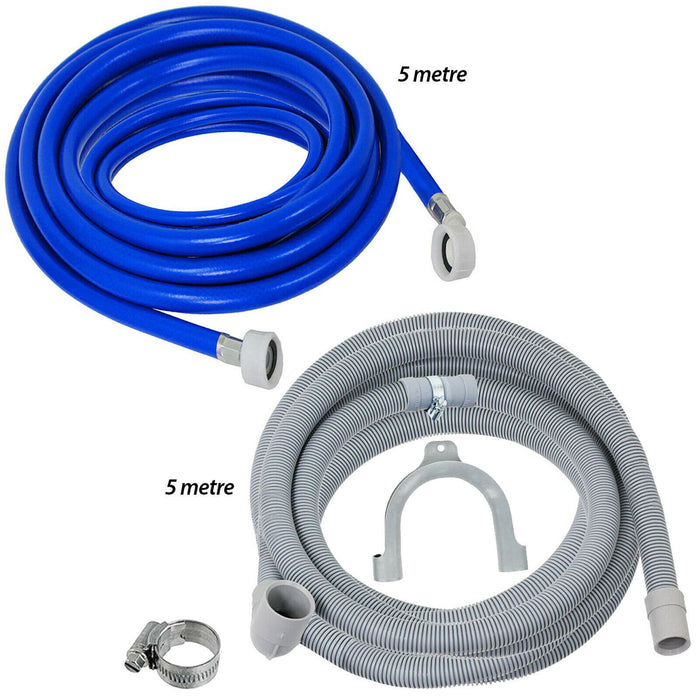 Fill Hose + Drain Hose Extension Set Universal Washing Machine & Dishwasher 5m + 5m