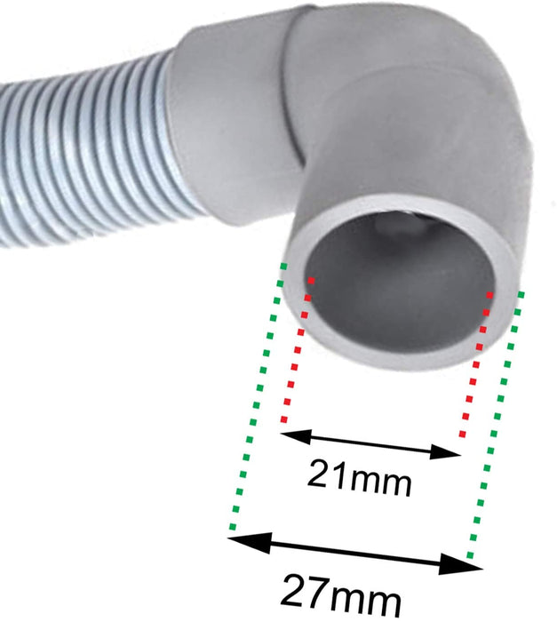 Universal Drain Hose with Right Angle End for Washing Machines & Dishwashers (2.5m, 19mm / 21mm)