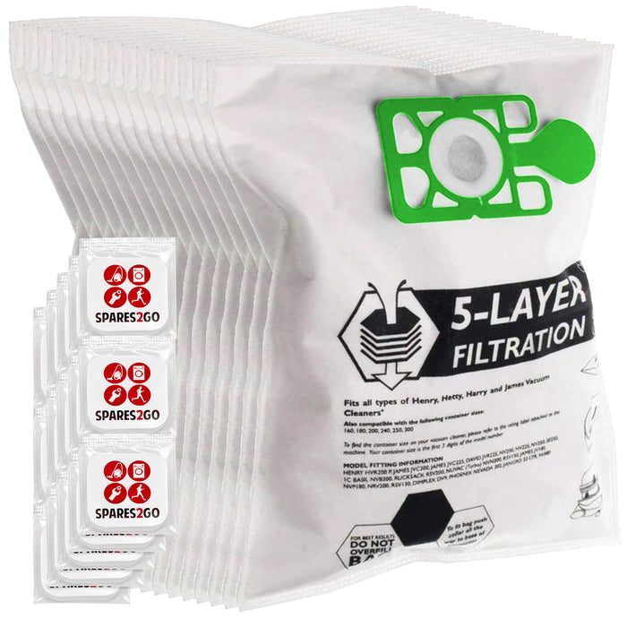 Bags for Numatic HENRY HETTY Vacuum Cleaner (Pack of 15 Bags + Fresheners)