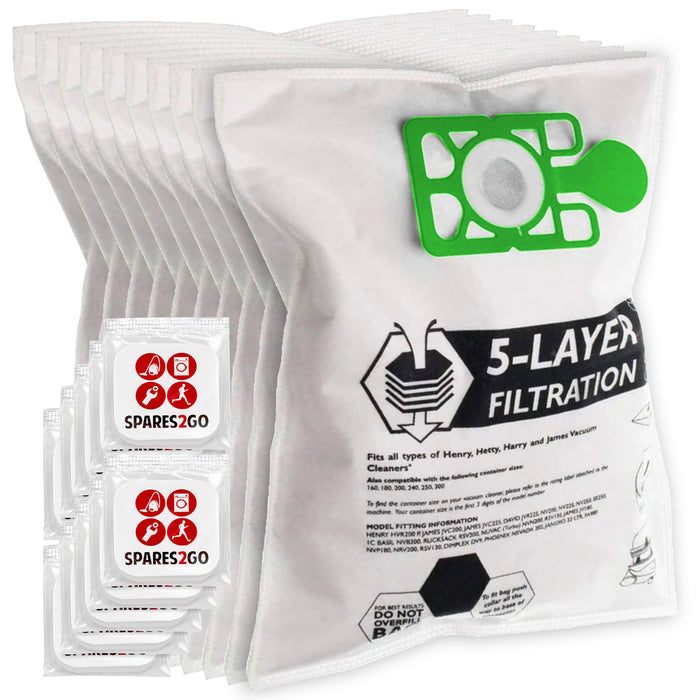Bags for Numatic HENRY HVR200 HVX200 Vacuum Cleaner (Pack of 10 Bags + Fresheners)