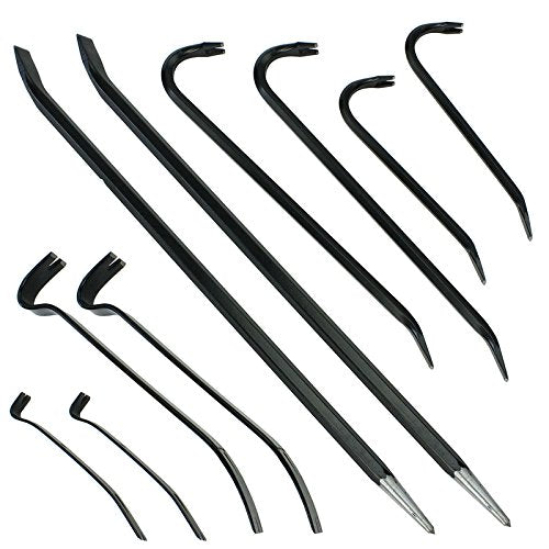 10 Piece Crowbar, Long Wrecking Rod & Flat Pry - Crow Bar Set