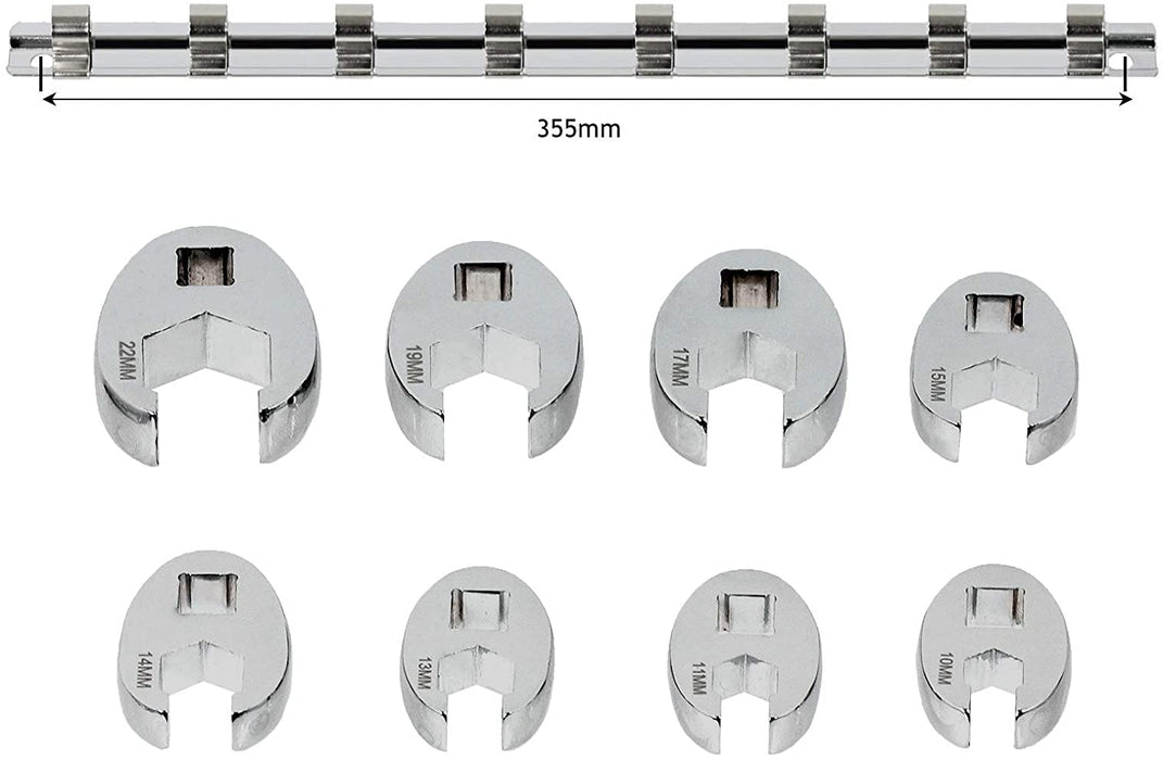 Wrench Set 3/8" Drive Head Crows Foot Metric (16 Piece - 10mm 11mm 13mm 14mm 15mm 17mm 19mm 22mm)