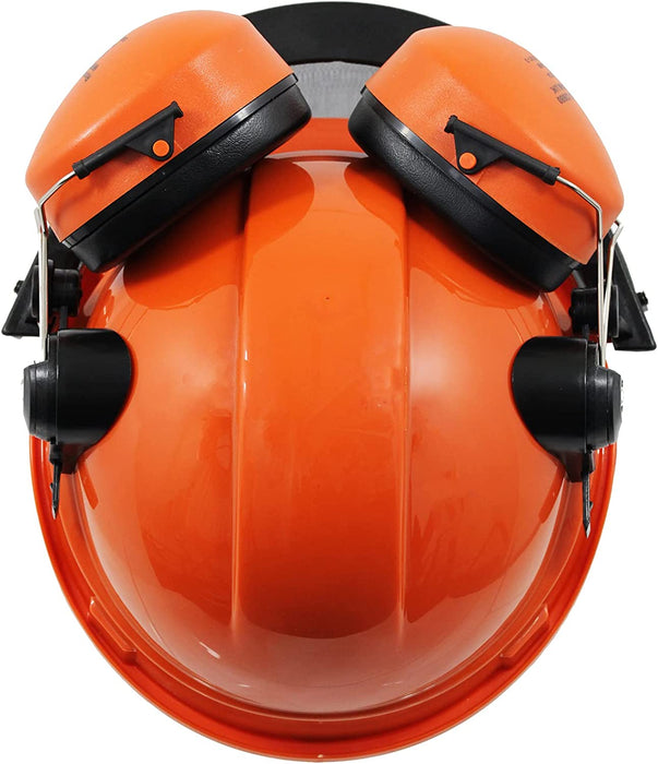 SPARES2GO Chainsaw Safety Helmet with Mesh Visor, Ear Muffs & Gloves
