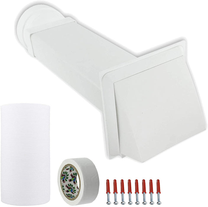 UNIVERSAL Exterior Wall Venting Kit & Extension Hose for Vented Cooker Hood Air Conditioning Tumble Dryer (5" x 3m, White)