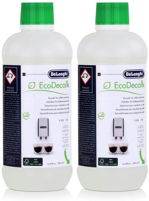 DELONGHI Descaler Fluid Magnifica Espresso Coffee Maker Machine 2 x 500ml Bottle