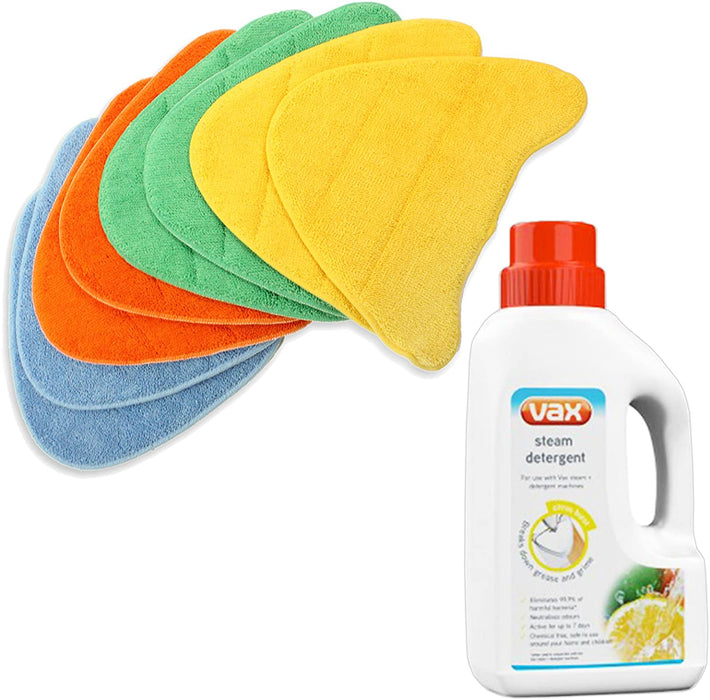 Premium Cover Pads for Vax Steam Cleaner Mop (Pack of 8 + 500ml Steam Detergent)