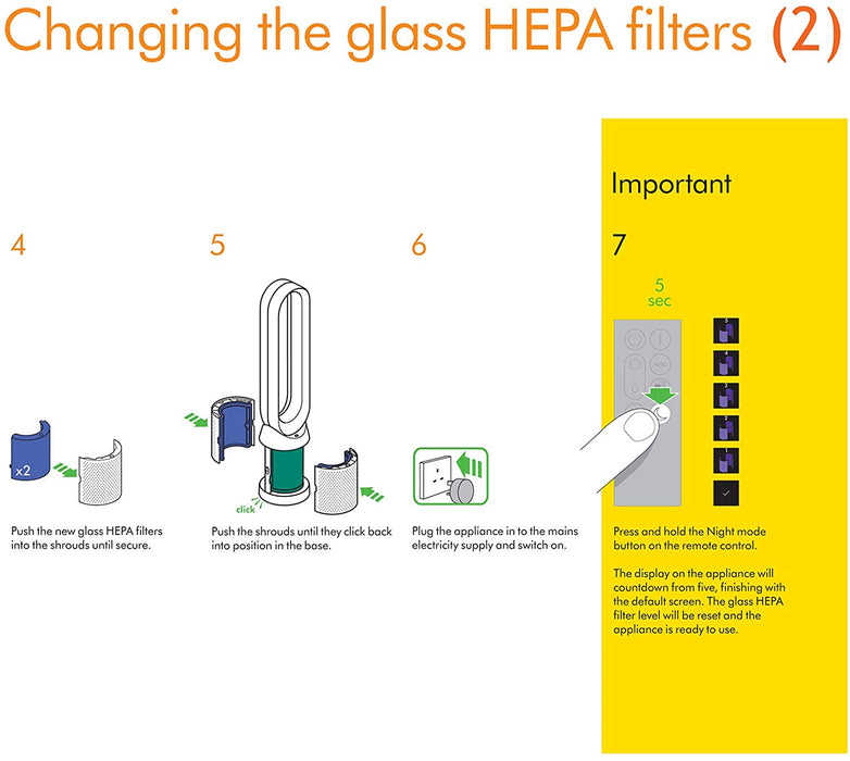 HEPA + Carbon Filter Kit for DYSON 360˚ Glass Activated Carbon Pure Cool DP04 HP04 TP04 Air Purifying Tower Fan + Cleaning Brush