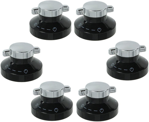 Belling New World Stoves Control Knob Dial for Cooker Hob (Black / Silver, Pack of 6 x Knobs) 081880326