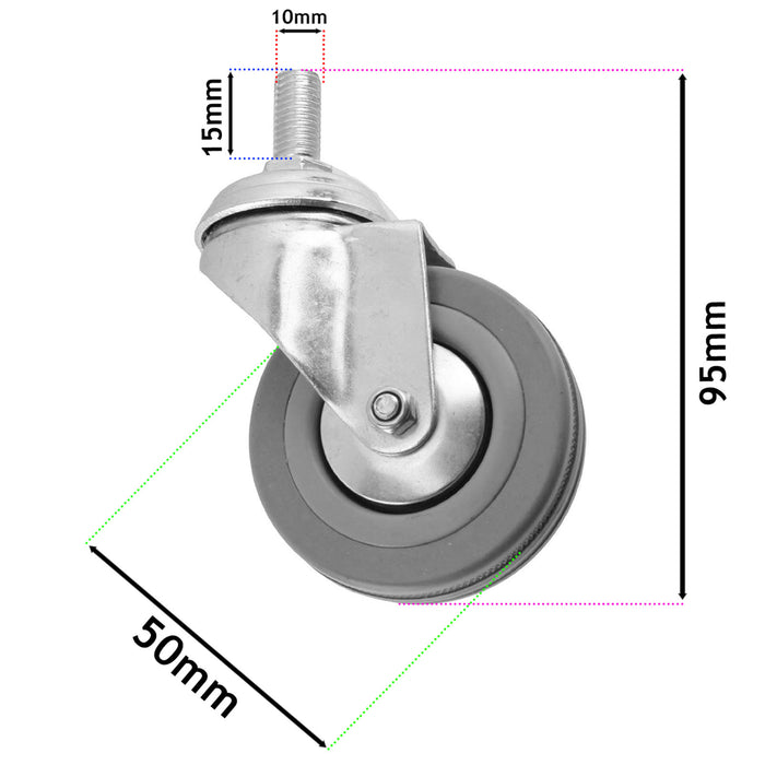 Castor Wheel Trolley 50mm M10 Threaded Swivel Braked Non-Braked 8 x Caster Wheels