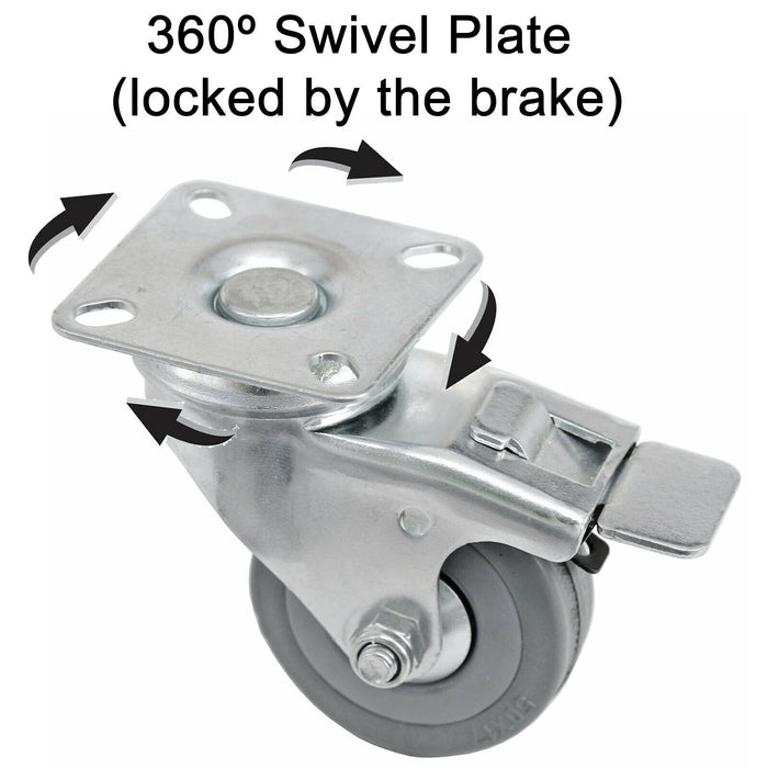 50mm Castor Wheel Trolley Furniture Swivel Caster Braked 2 x Wheels + Screws