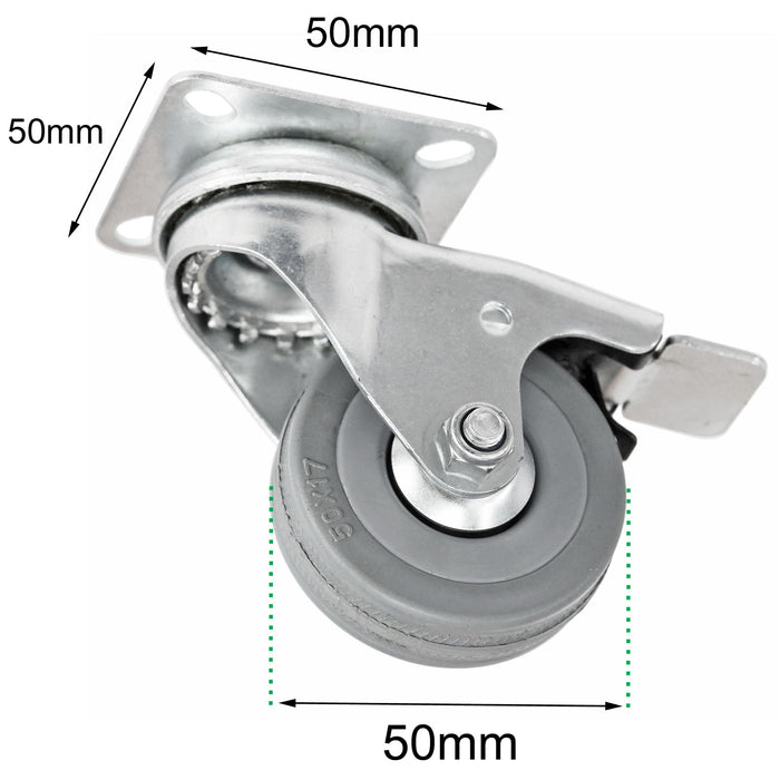 50mm Castor Wheels Trolley Furniture Swivel Caster Small Heavy Duty Braked x 4