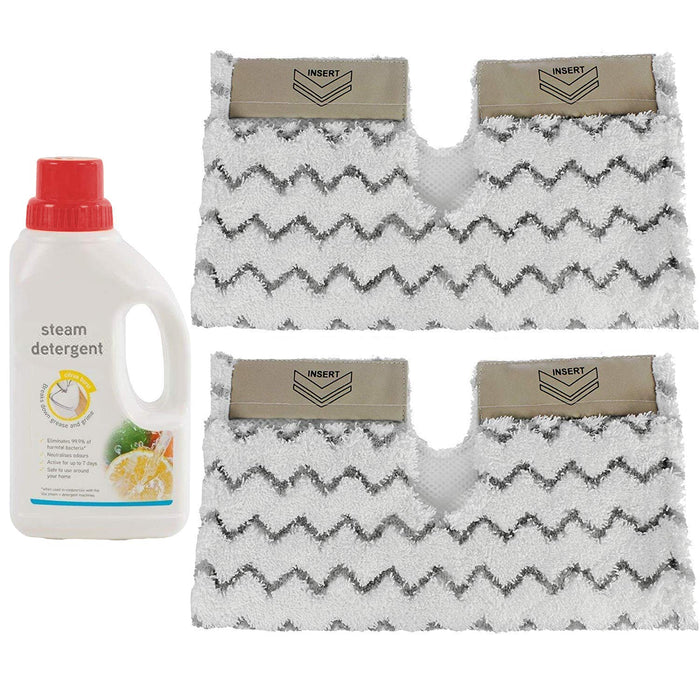 Cover Pads for SHARK Steam Cleaner Mop Dirt Grip S6001 S6003 Klik n' Flip (Pack of 2) + 500ml Detergent