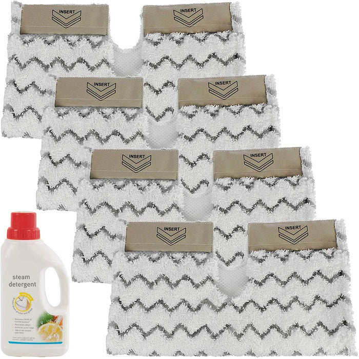Cover Pads for SHARK Steam Cleaner Mop Dirt Grip S6001 S6003 Klik n' Flip (Pack of 4) + 500ml Detergent