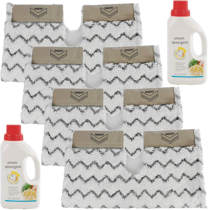 Cover Pads for SHARK Steam Cleaner Mop Dirt Grip S6001 S6003 Klik n' Flip (Pack of 4) + 2 x 500ml Detergent
