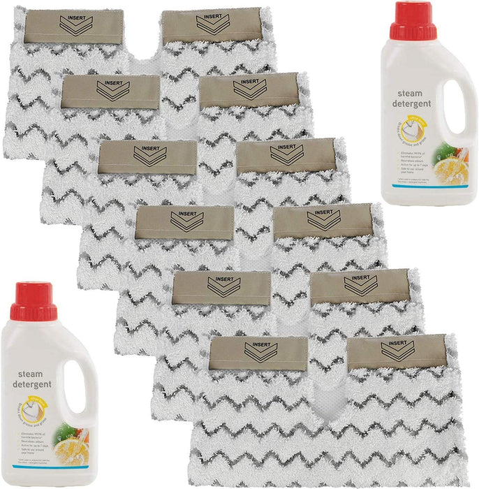 Cover Pads for SHARK Steam Cleaner Mop Dirt Grip S6001 S6003 Klik n' Flip (Pack of 6) + 2 x 500ml Detergent