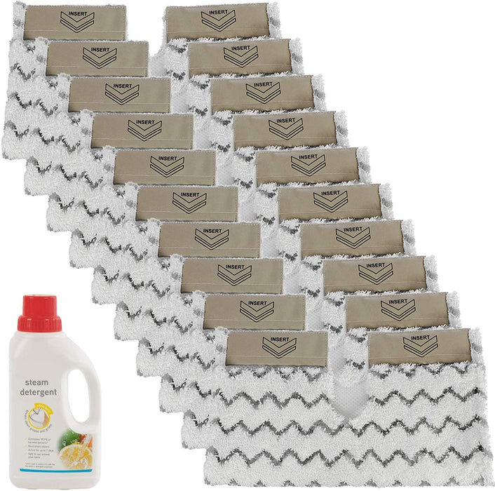 Cover Pads for SHARK Steam Cleaner Mop Dirt Grip S6001 S6003 Klik n' Flip (Pack of 10) + 500ml Detergent