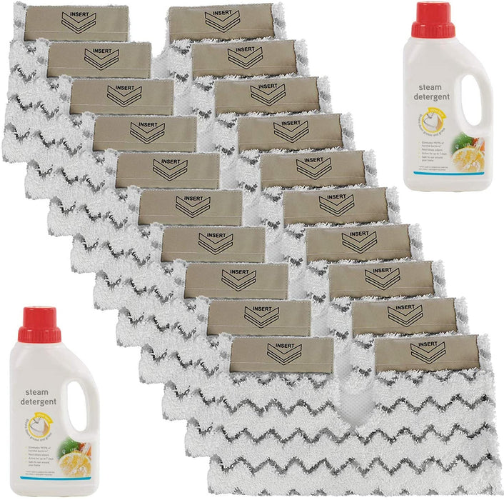 Cover Pads for SHARK Steam Cleaner Mop Dirt Grip S6001 S6003 Klik n' Flip (Pack of 10) + 2 x 500ml Detergent