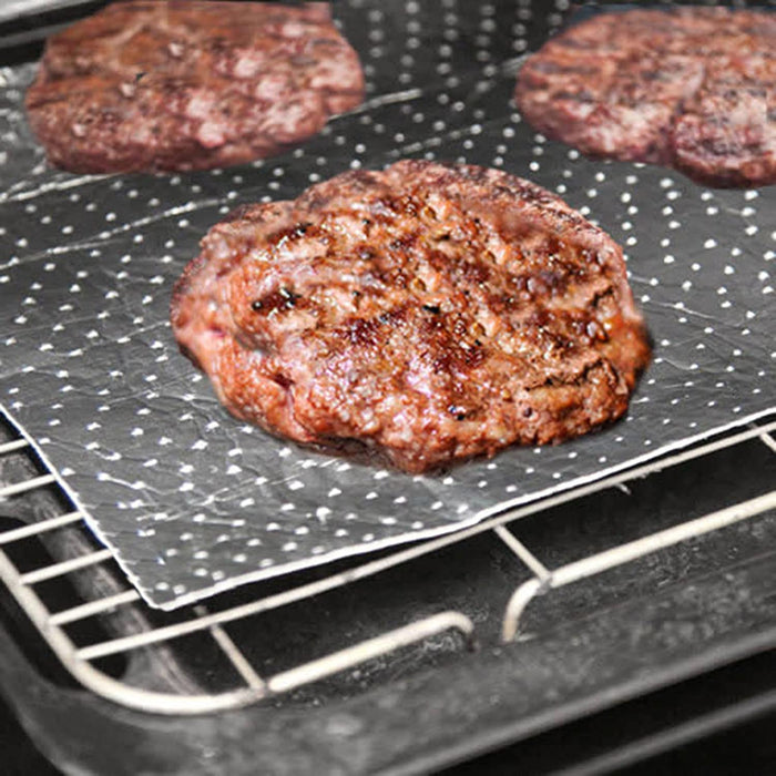 UNIVERSAL Small Grill Pan Rack and Detachable Handle for Oven Cooker + 10 Protective Fat/Grease Absorbent Foil Pads