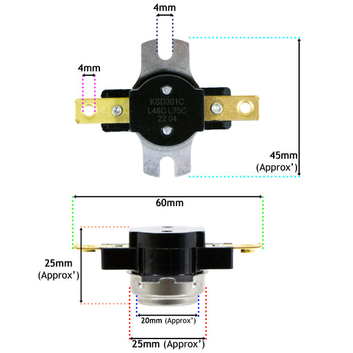 Detailed measurements for Shower Switches for MIRA Elite Sport Go Jump Vie Thermal Cut Out Fuse TOC 1736.436 (Pack of 2)