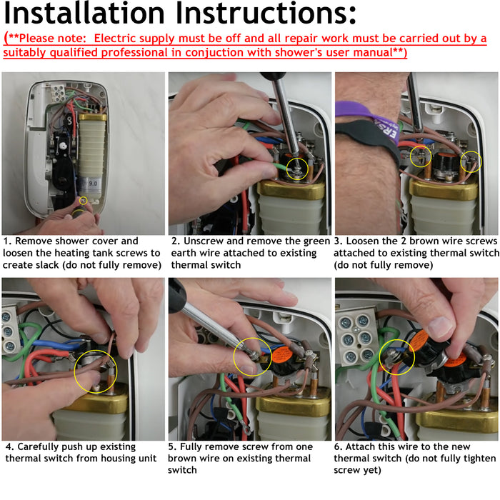 Installation instructions for Shower Switch for MIRA Elite Sport Go Jump Vie Thermal Cut Out Fuse TOC 1736.436