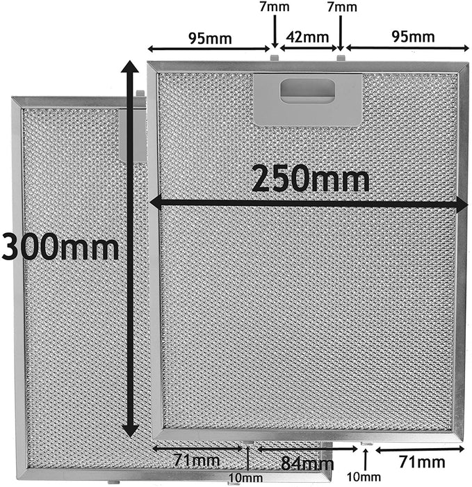 Cooker Hood Metal Mesh Grease Filter for Smeg Kitchen Extractor Fan Vent (Silver, 300 x 250 mm, Pack of 2)