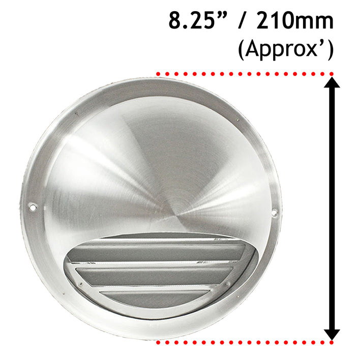 Stainless Steel Round Bull Nosed External Extractor Wall Vent Outlet with Insect Mesh Grille (6" / 150mm)