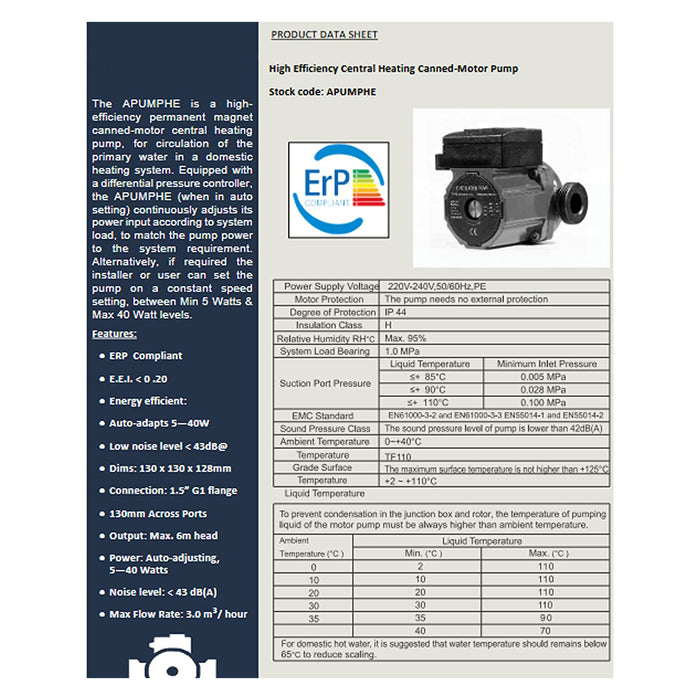 Boiler Circulation Pump for WORCESTER BOSCH 15-50 15-60 Central Heating 130mm