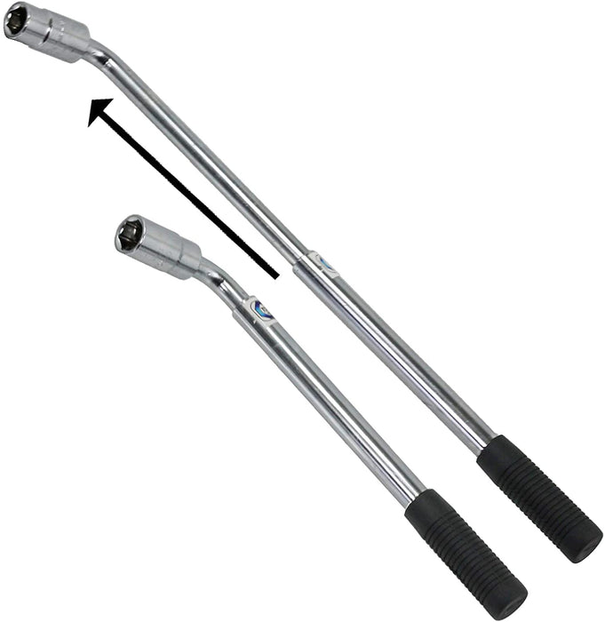 Extendable Wheel Nut Socket Wrench Power Bar 17mm 19mm + 18" Tyre Iron + Socket Set (10mm, 13mm, 17mm & 19mm)