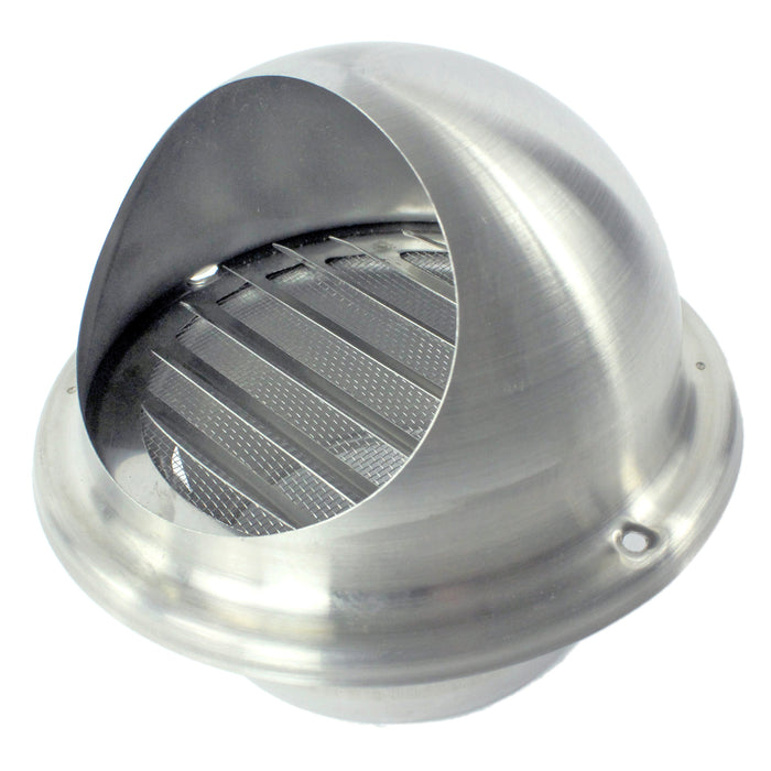 Stainless Steel Round Bull Nosed External Extractor Wall Vent Outlet with Insect Mesh Grille (6" / 150mm)